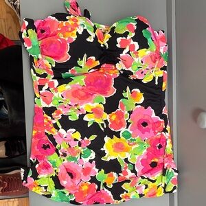 Lauren Ralph Lauren Black Floral  Swimsuit top with adjustable tie back